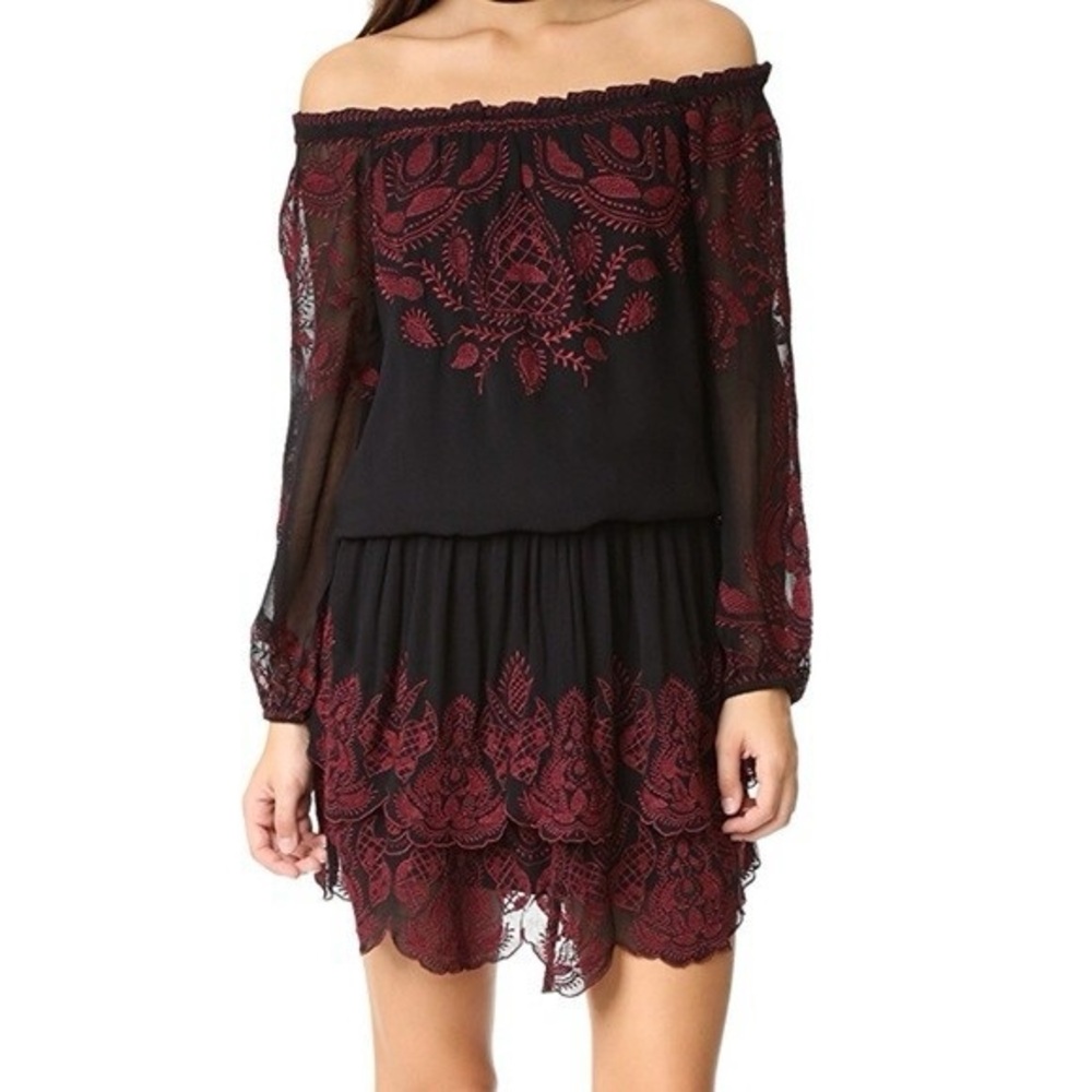 Elegant Off-Shoulder Black and Red Dress - Picture 3 of 7